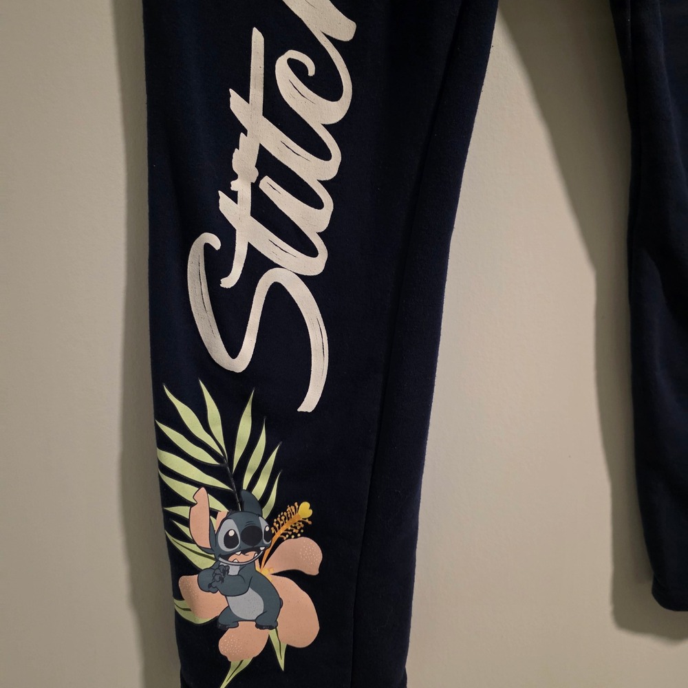 Disney Stitch Sweatpants Navy Blue L/G Character Graphic Drawstring Pockets - Picture 2 of 9